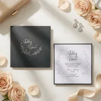 Charcoal Botanical Wreath Square Wedding Invitation
