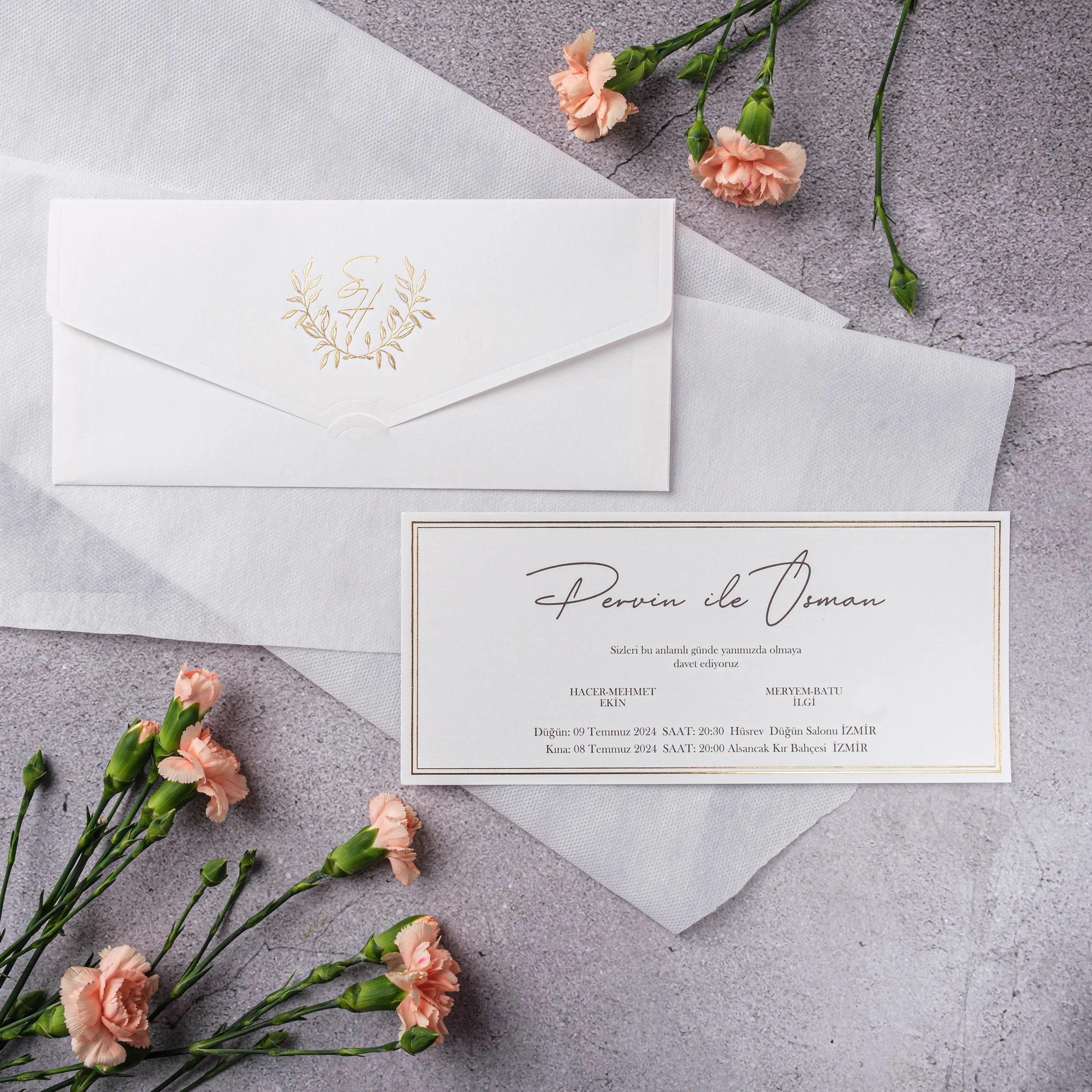 Gold Monogram Horizontal Wedding Invitation