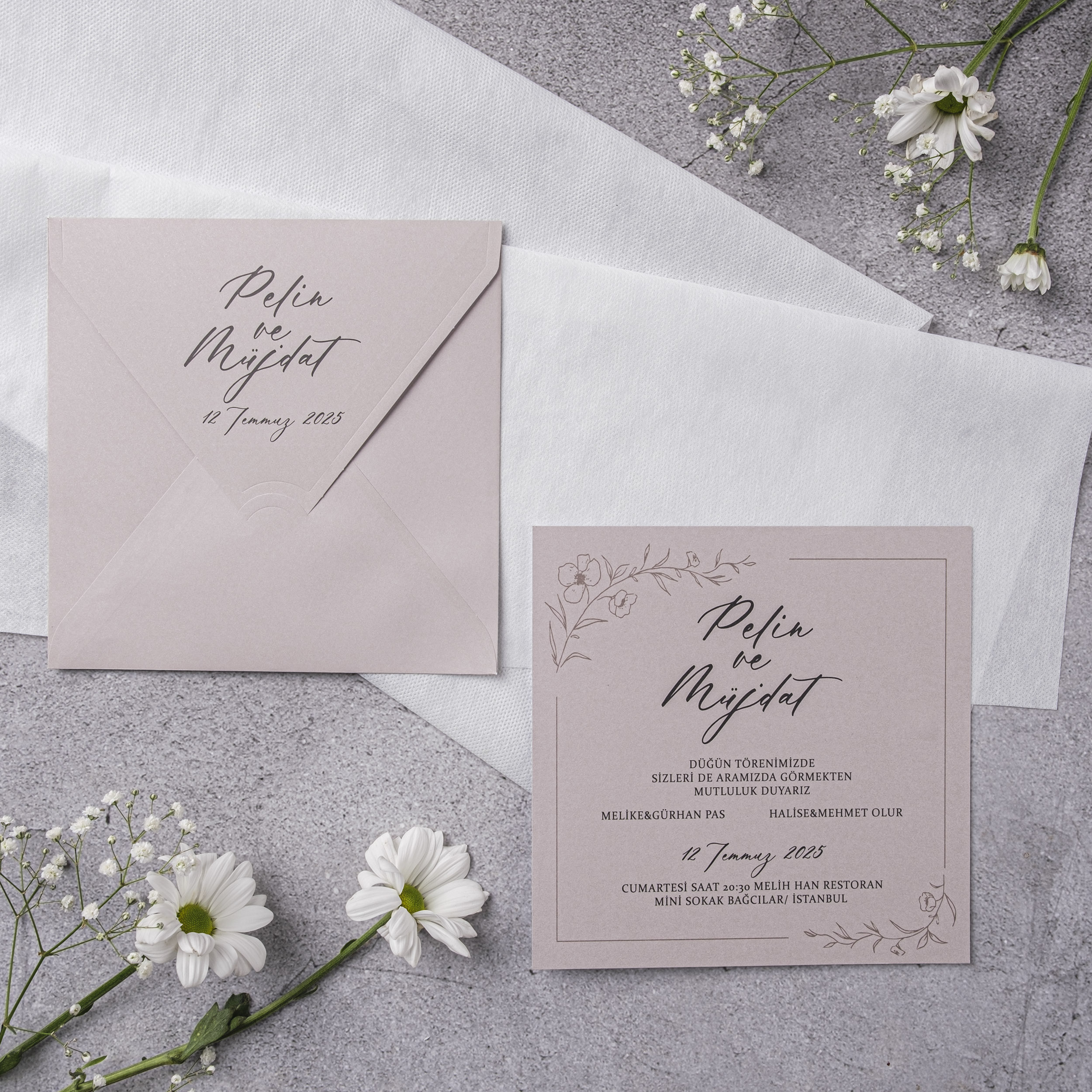 Dusty Pink Floral Corner Wedding Invitation