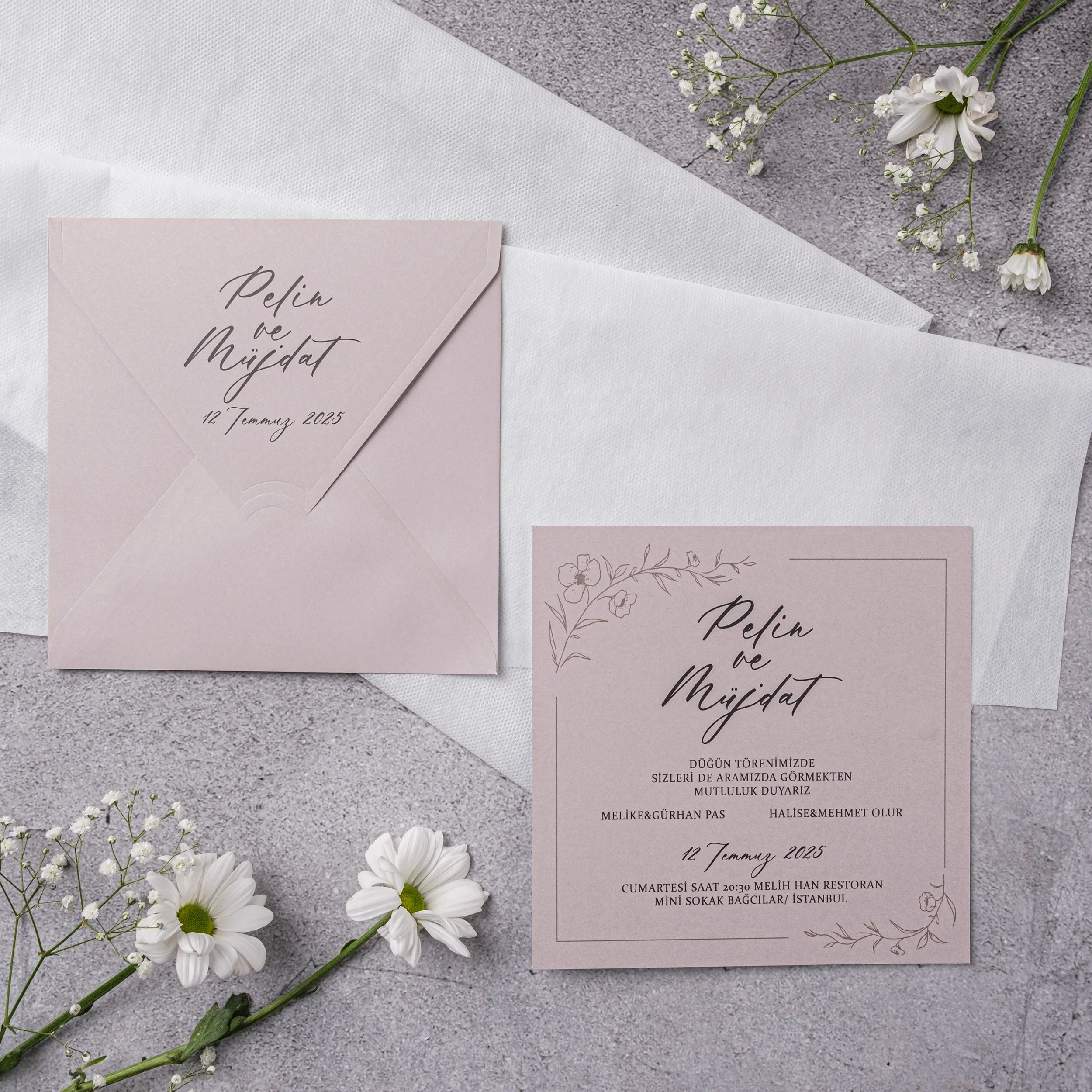 Dusty Pink Floral Corner Wedding Invitation