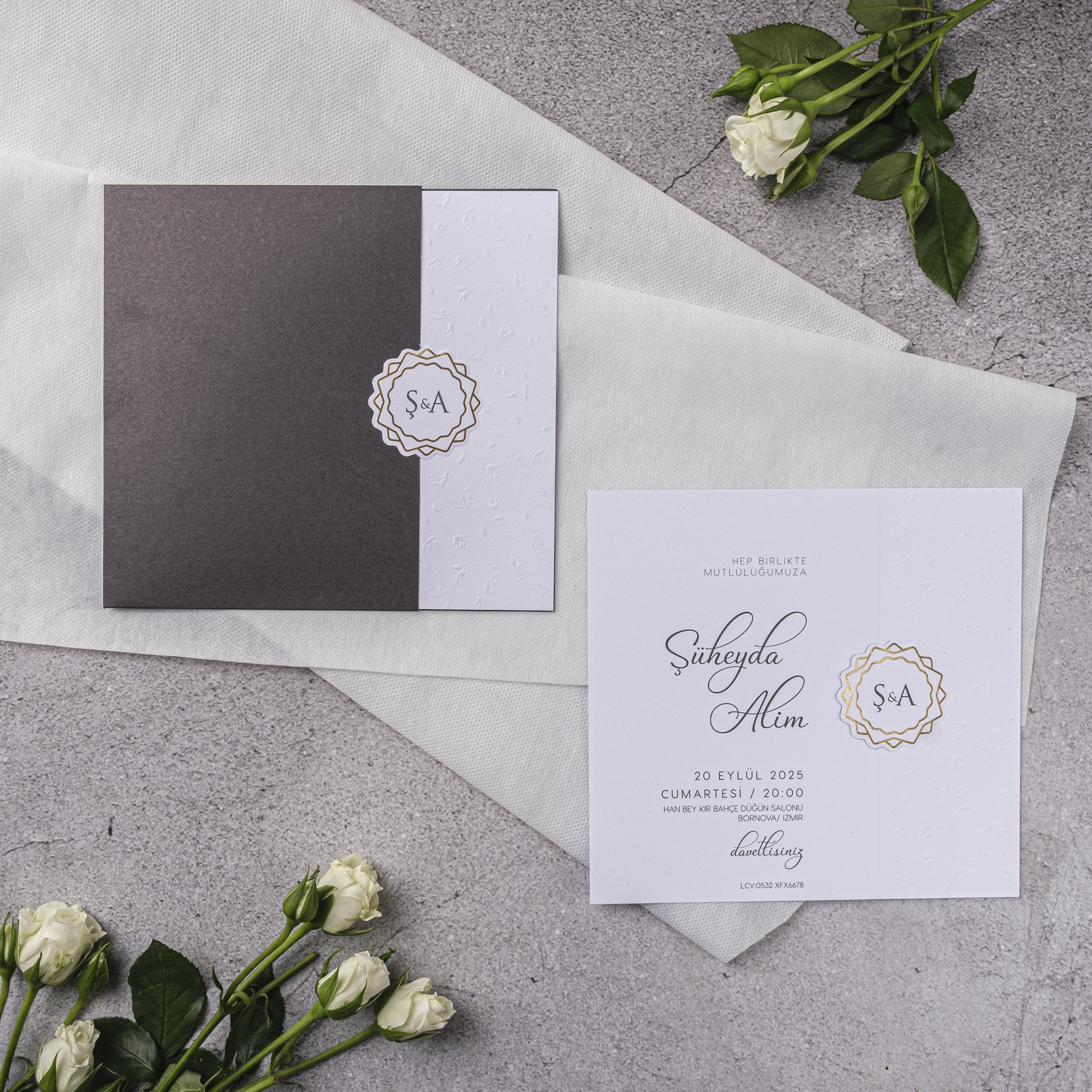 Gold Ornate Monogram Two-Tone Wedding Invitation