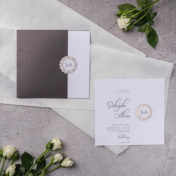 Gold Ornate Monogram Two-Tone Wedding Invitation