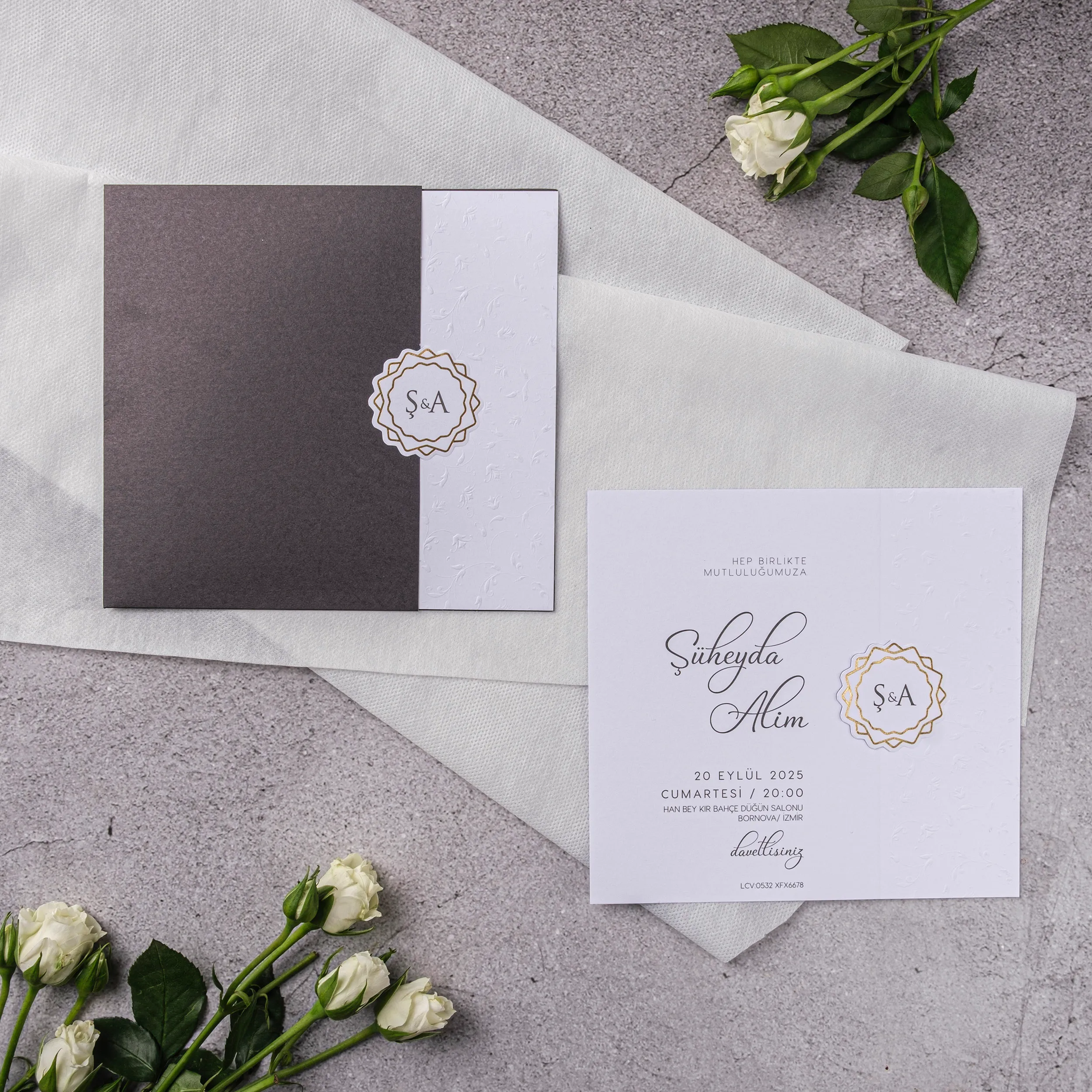 Gold Ornate Monogram Two-Tone Wedding Invitation