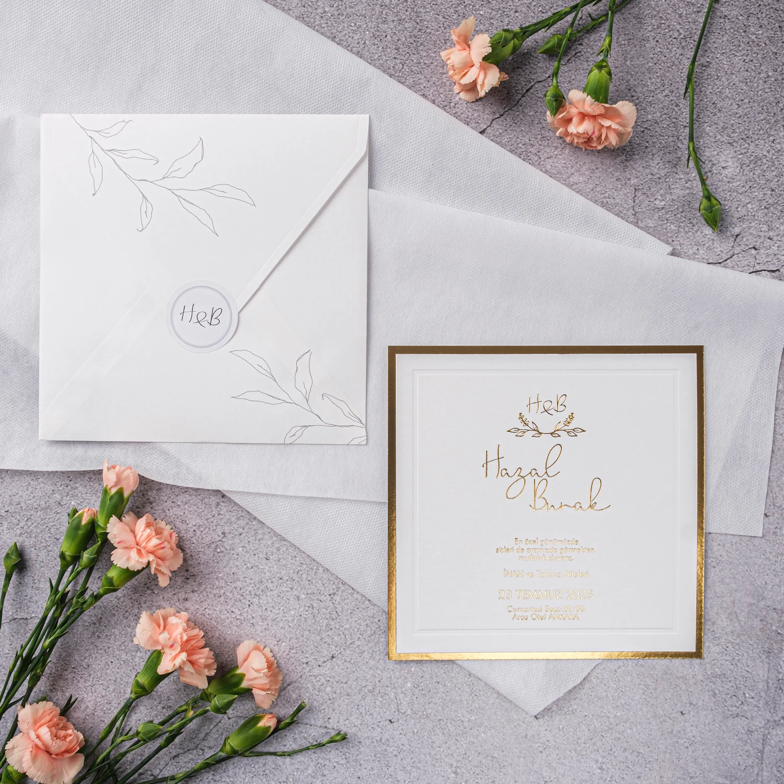 Gold Botanical Square Wedding Invitation