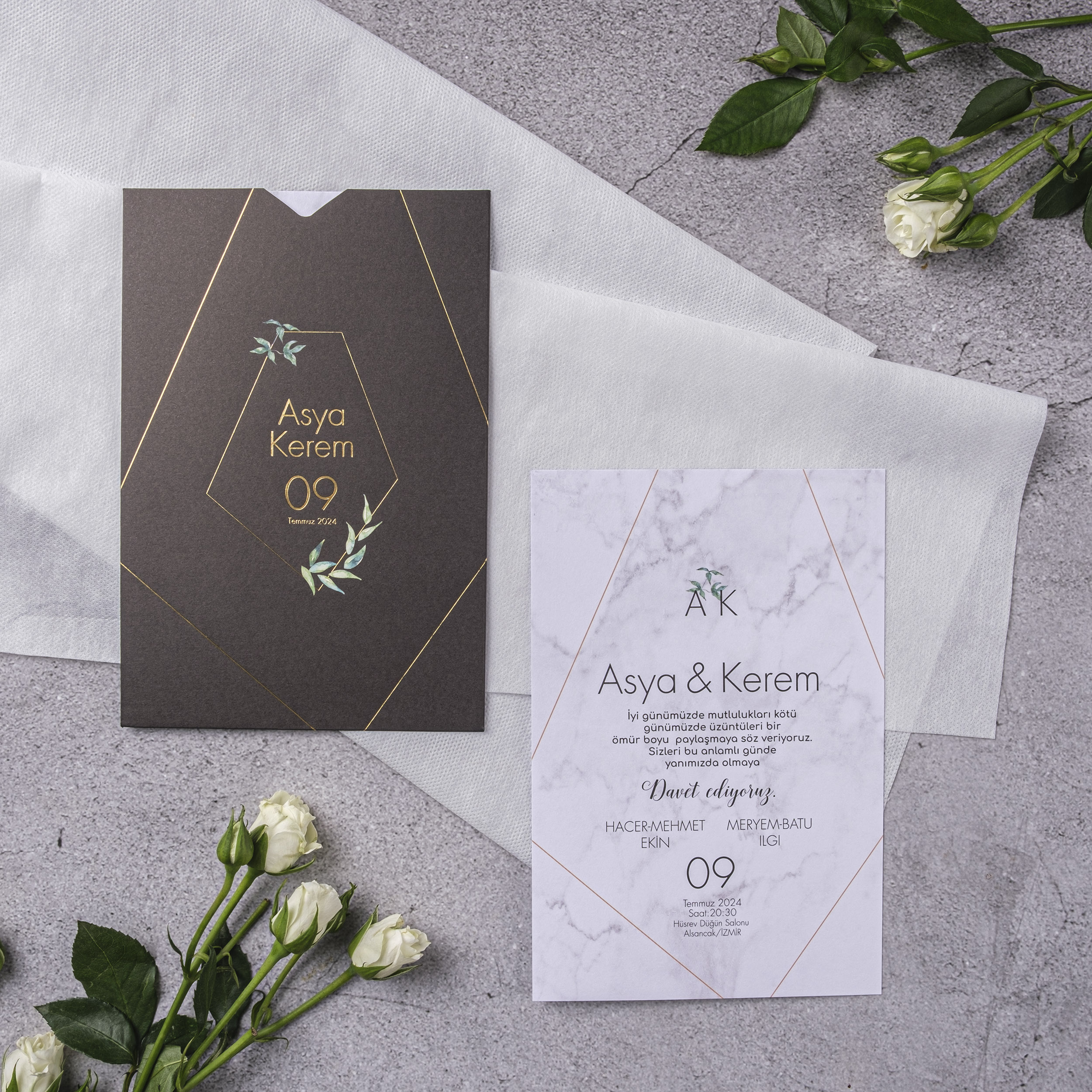 Marble Rose Gold Geometric Wedding Invitation