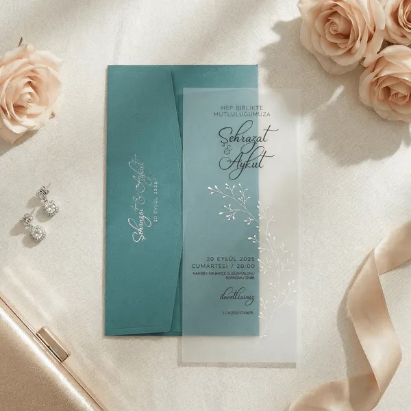 Teal Pocket Script Wedding Invitation