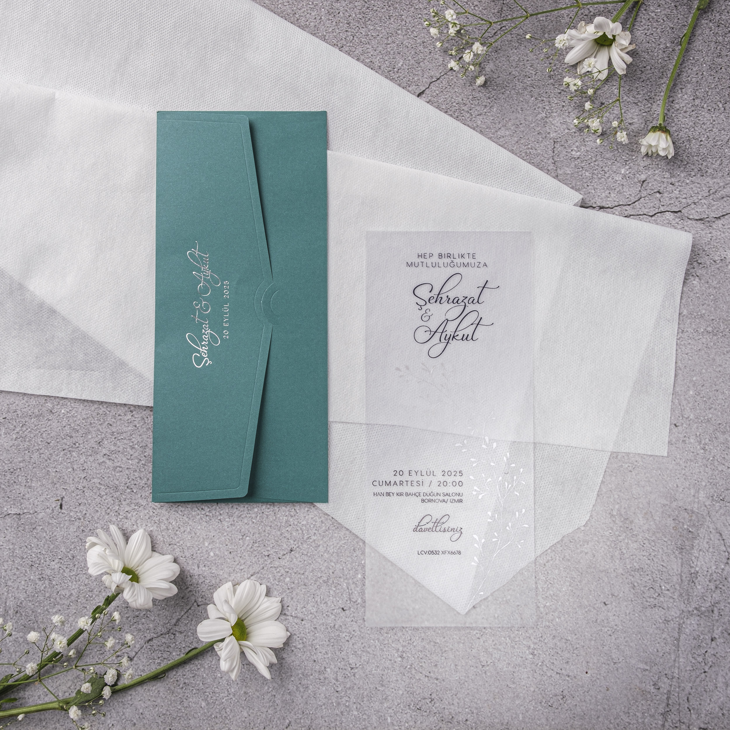 Teal Pocket Script Wedding Invitation