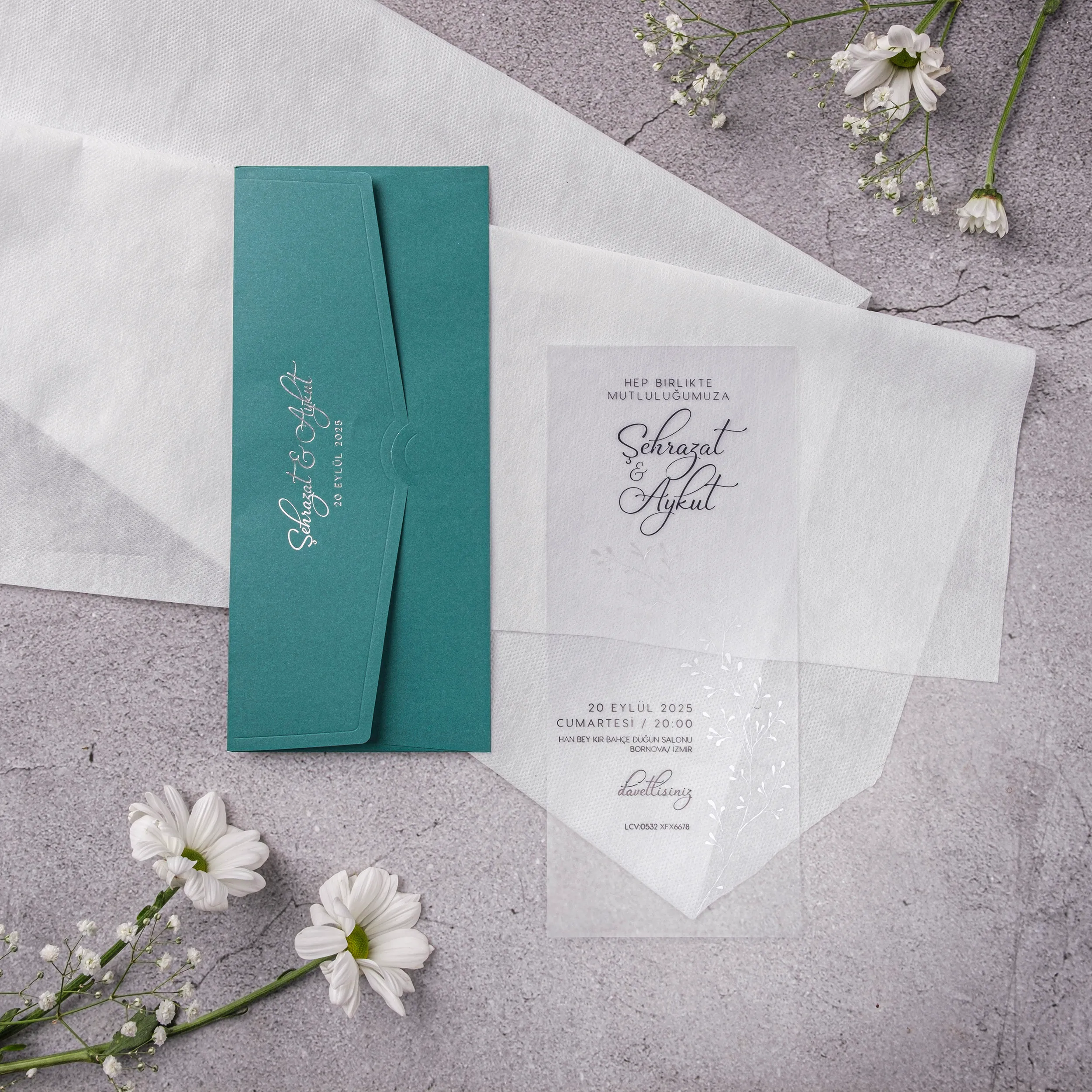 Teal Pocket Script Wedding Invitation