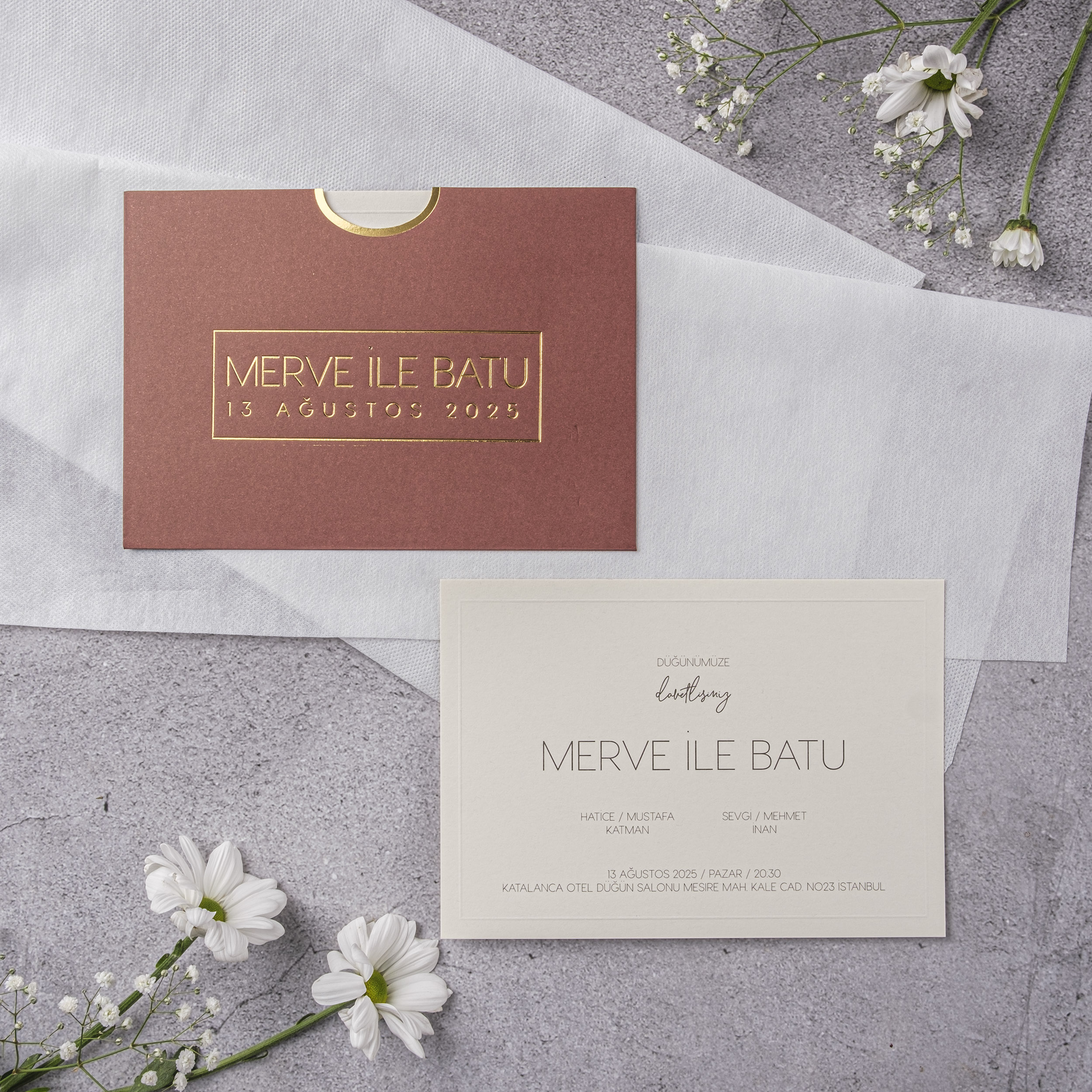 Terracotta Gold Frame Wedding Invitation