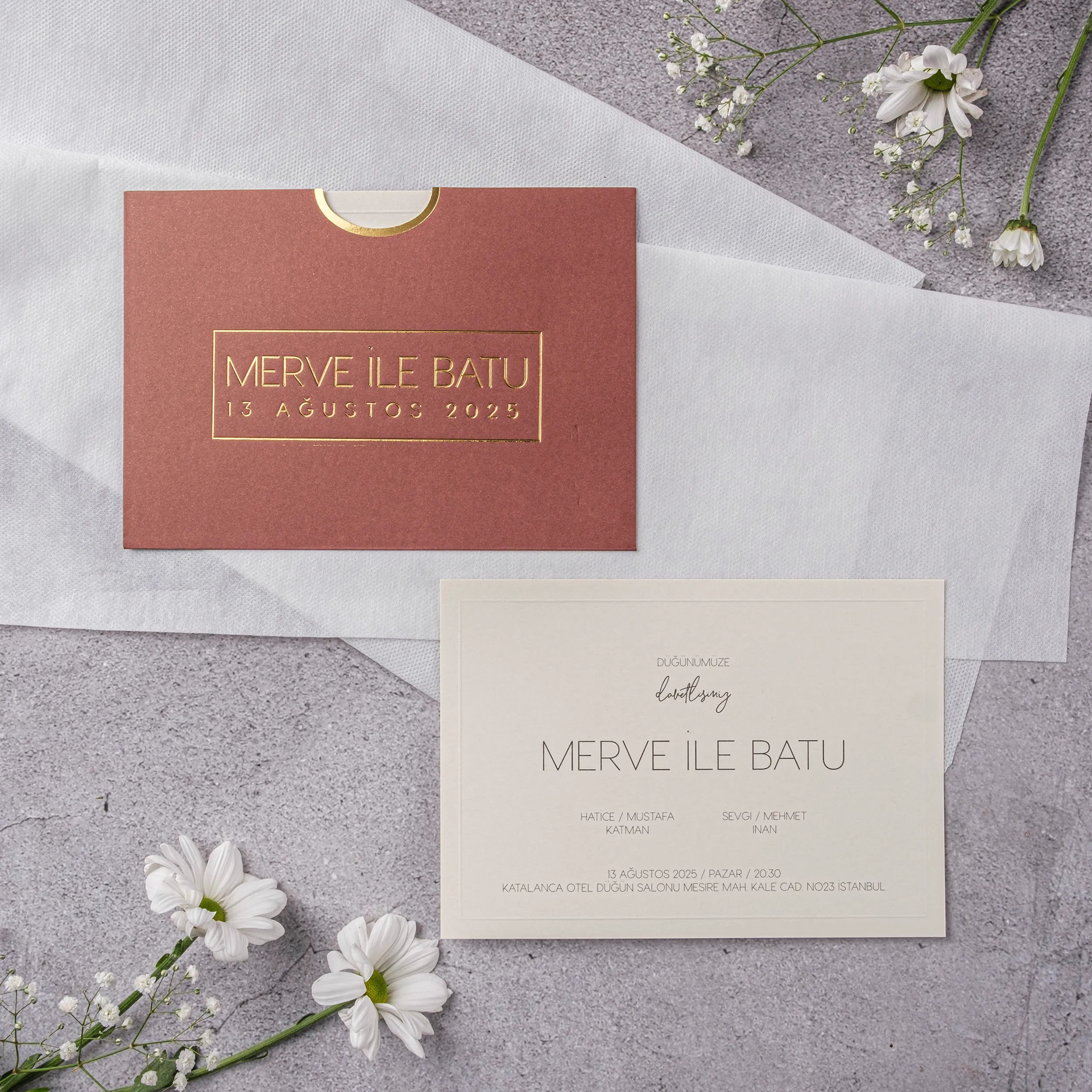 Terracotta Gold Frame Wedding Invitation