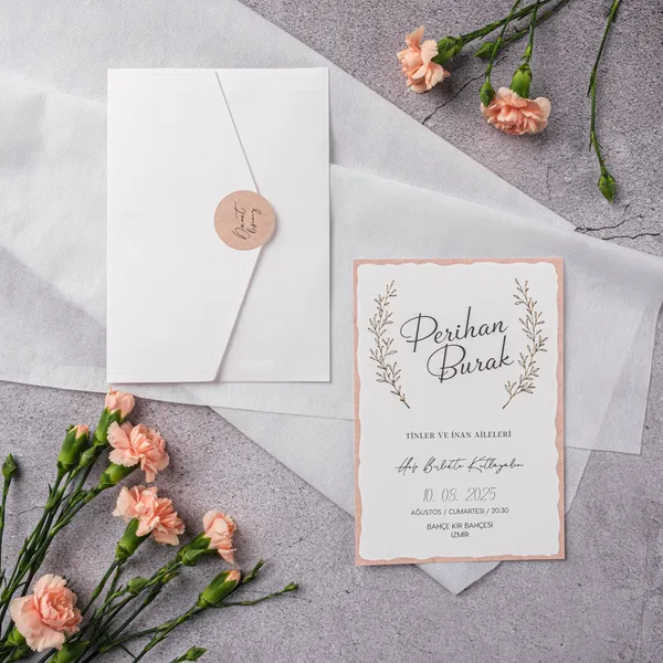 Peach Wax Seal Botanical Wedding Invitation