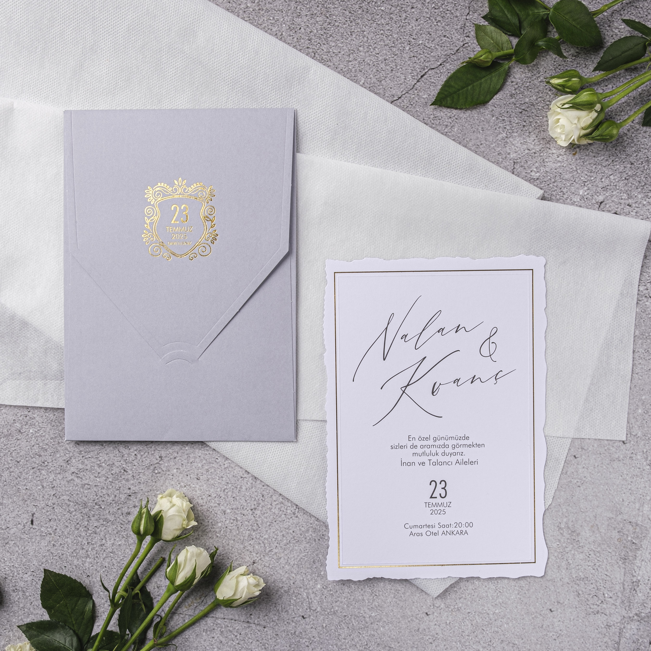 Gray Gold Ornate Frame Wedding Invitation