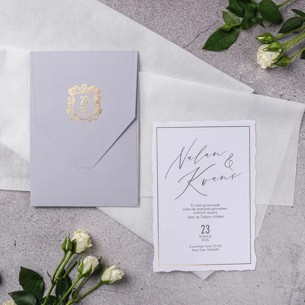 Gray Gold Ornate Frame Wedding Invitation