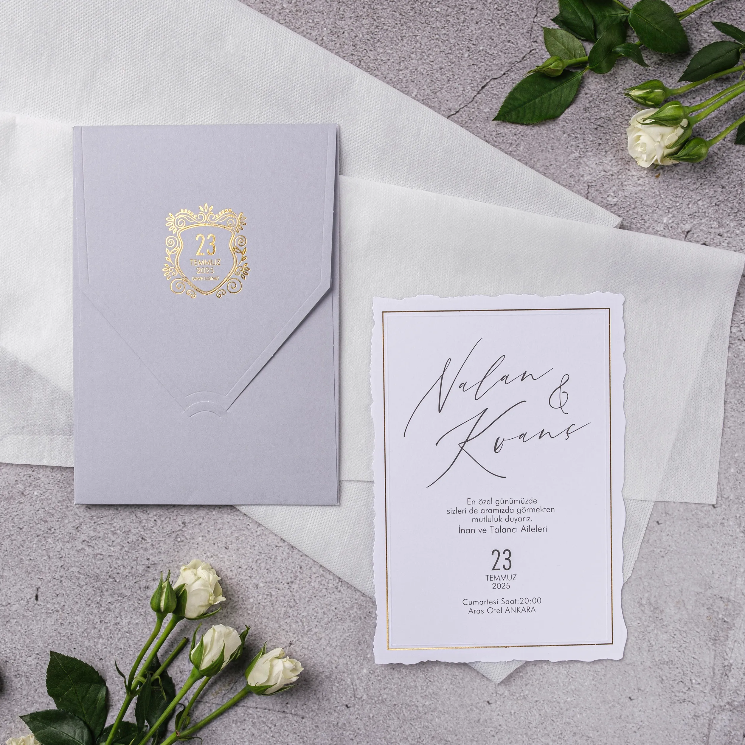 Gray Gold Ornate Frame Wedding Invitation