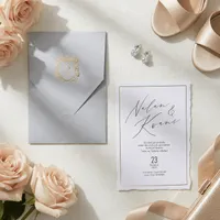 Gray Gold Ornate Frame Wedding Invitation