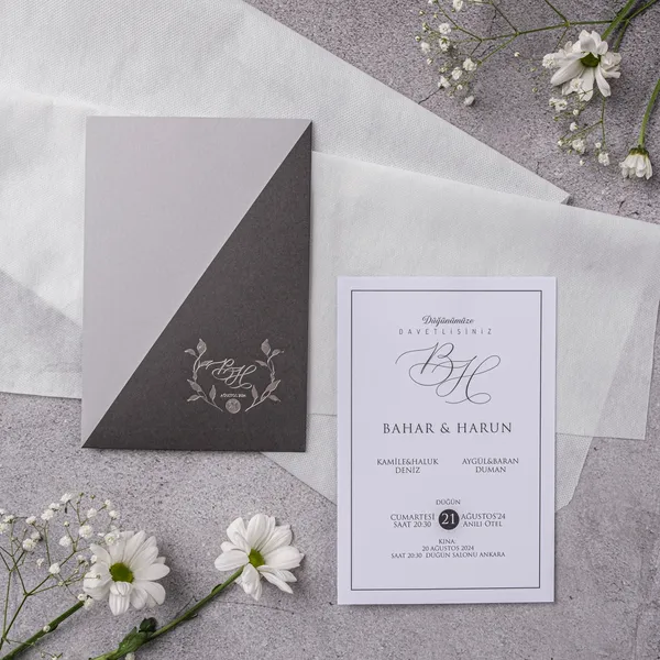 Two-Tone Gray Silver Wreath Wedding Invitation