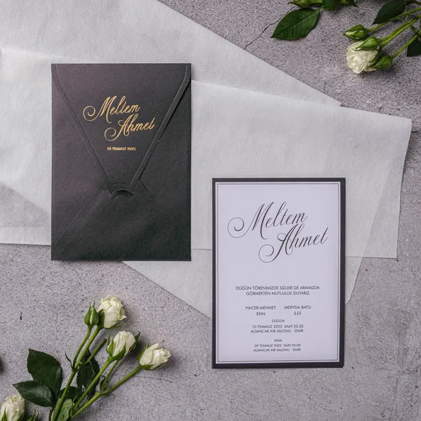 Charcoal Gold Script Pocket Wedding Invitation