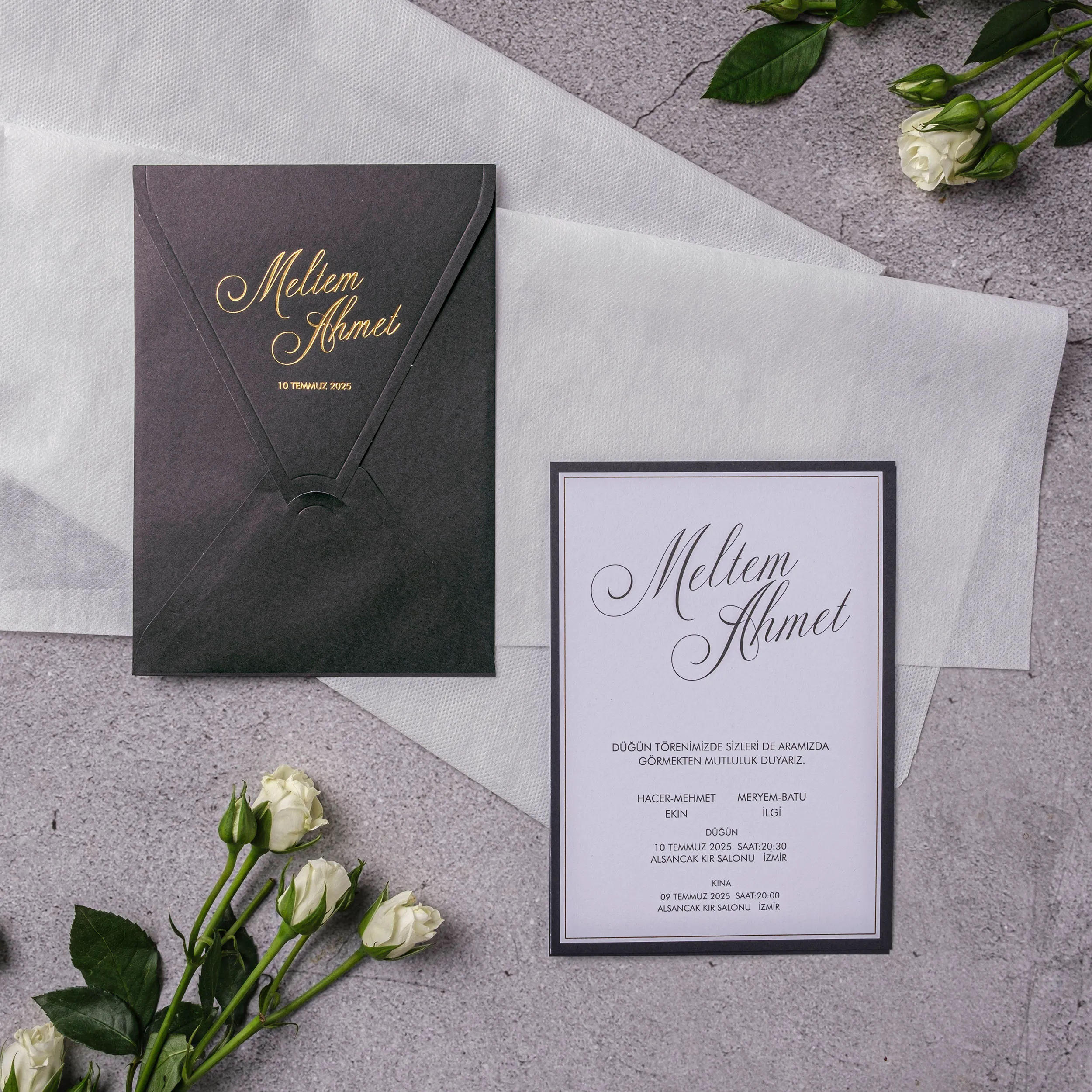 Charcoal Gold Script Pocket Wedding Invitation