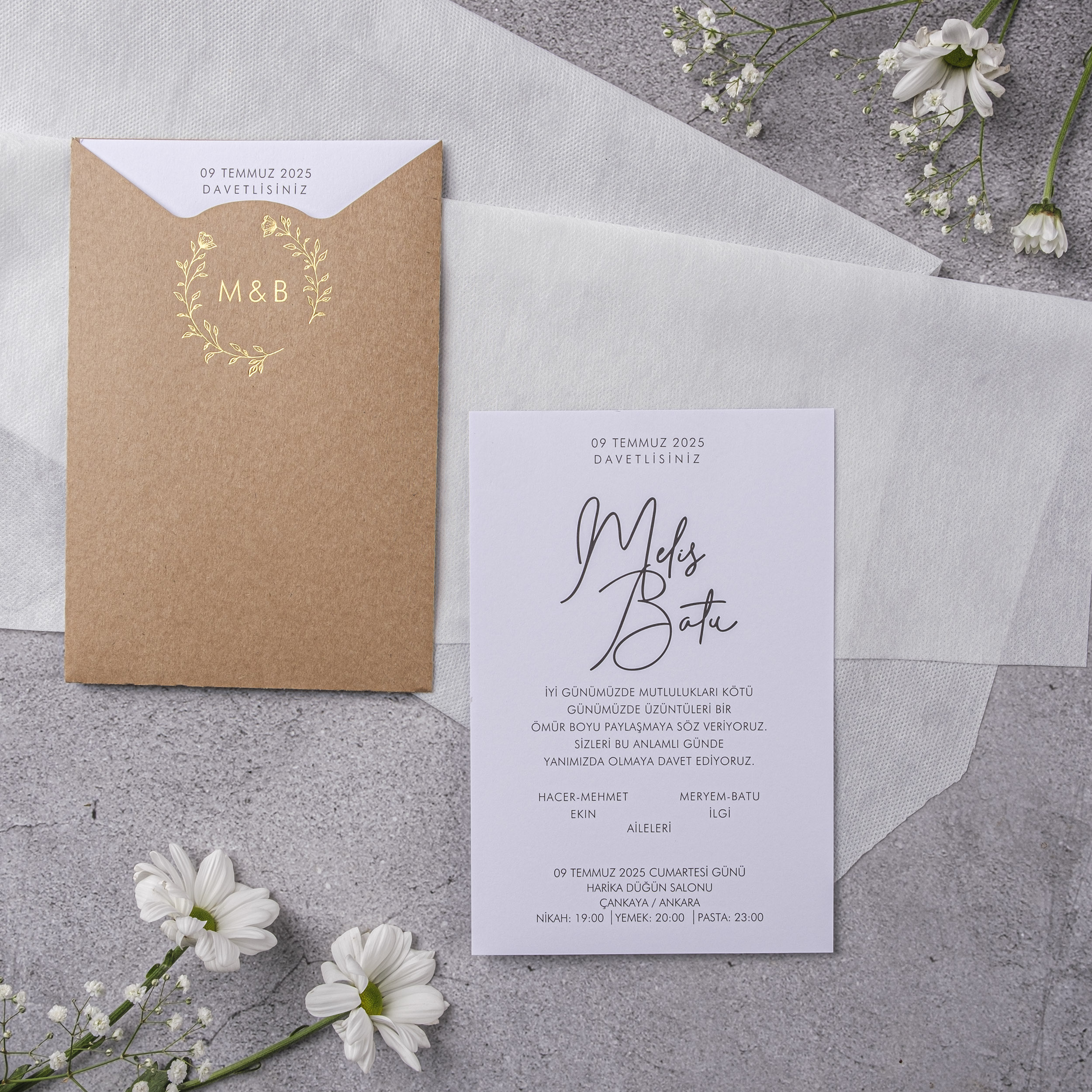 Kraft Gold Wreath Monogram Wedding Invitation