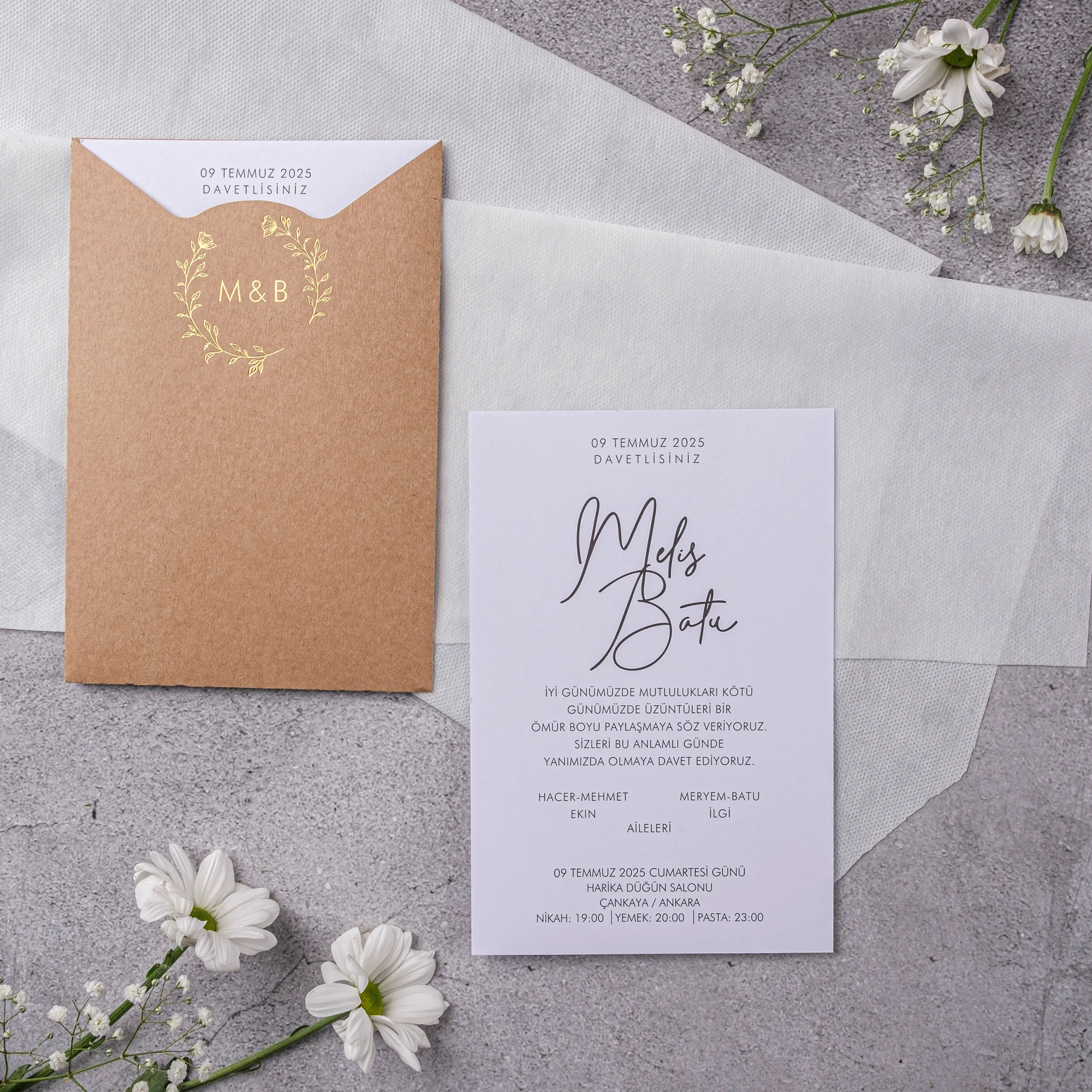 Kraft Gold Wreath Monogram Wedding Invitation