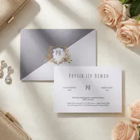 Gray Gold Shield Monogram Wedding Invitation