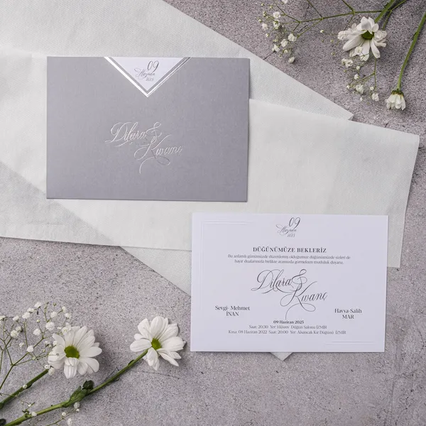 Gray Geometric Chevron Wedding Invitation