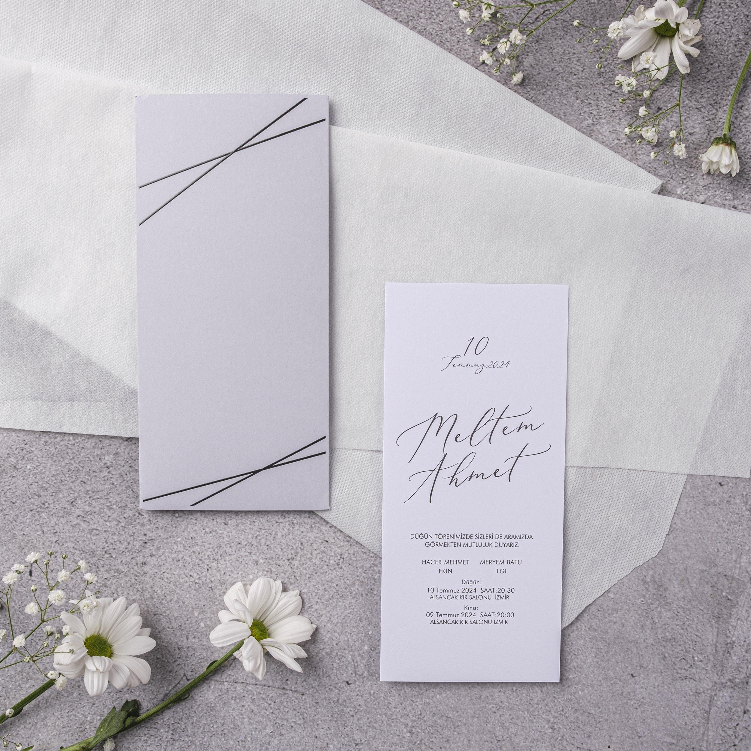 Lavender Diagonal Lines Minimalist Wedding Invitation