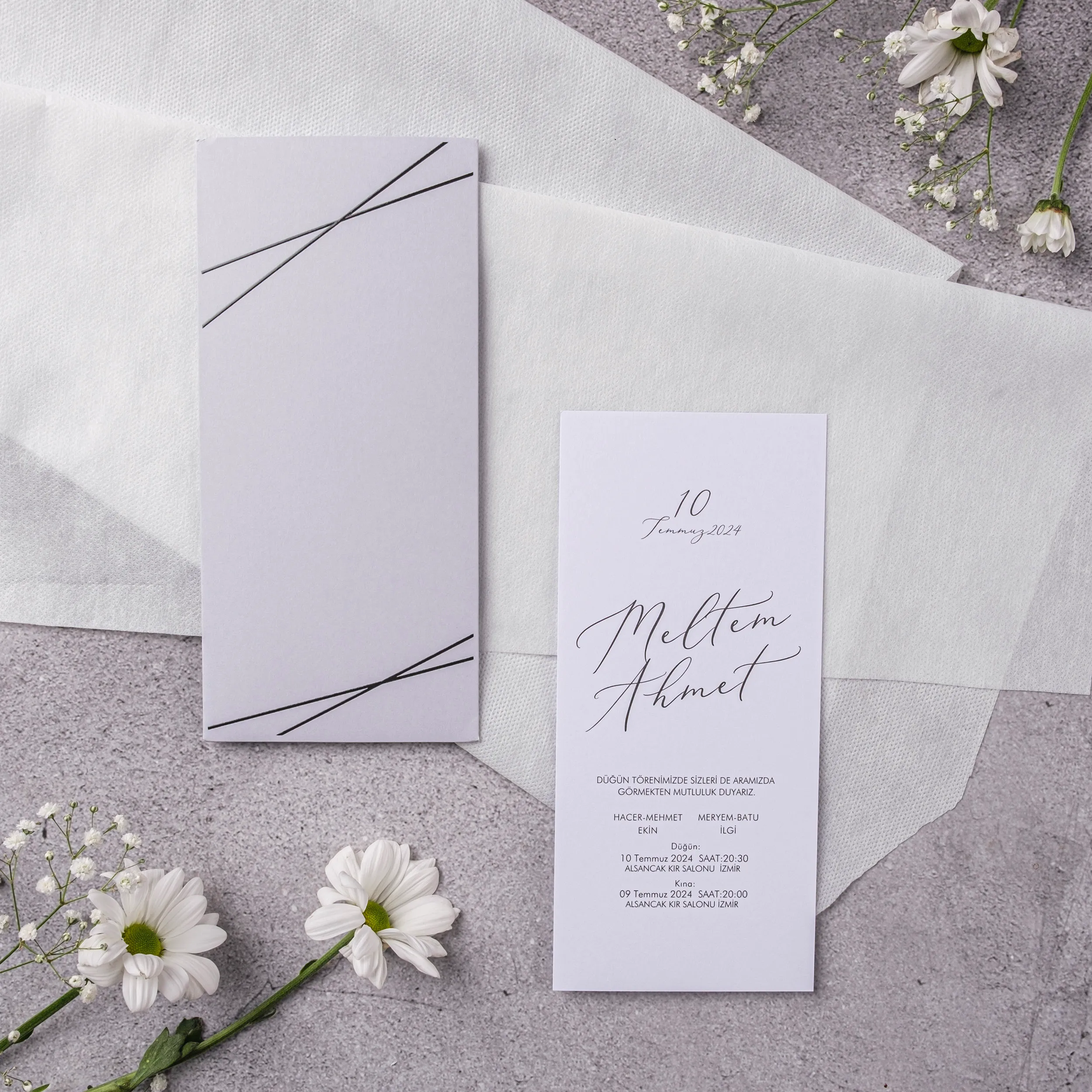 Lavender Diagonal Lines Minimalist Wedding Invitation