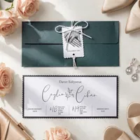 Teal Ribbon Tag Scalloped Wedding Invitation