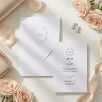 Lavender Botanical Wreath Monogram Wedding Invitation