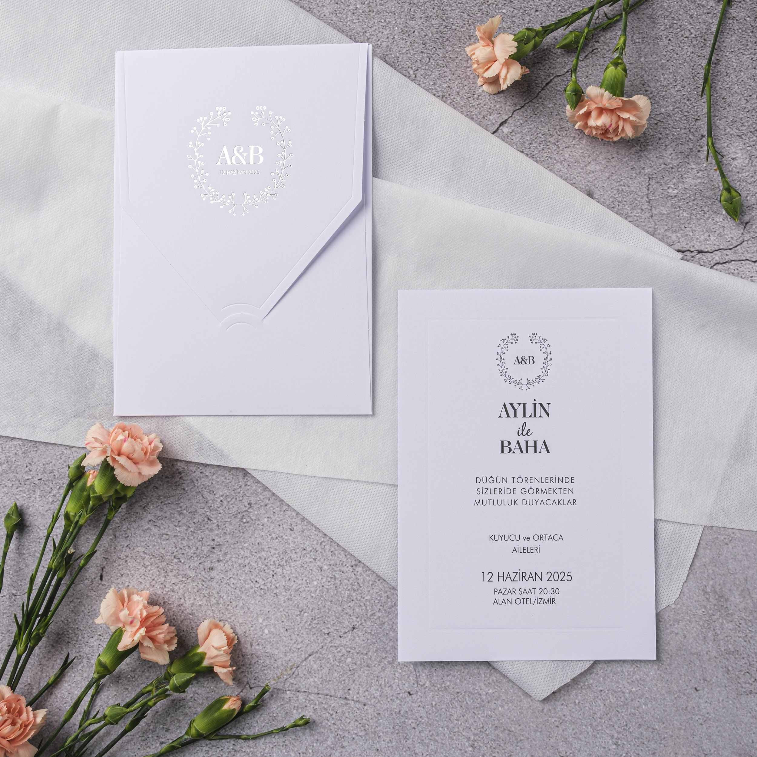 Lavender Botanical Wreath Monogram Wedding Invitation