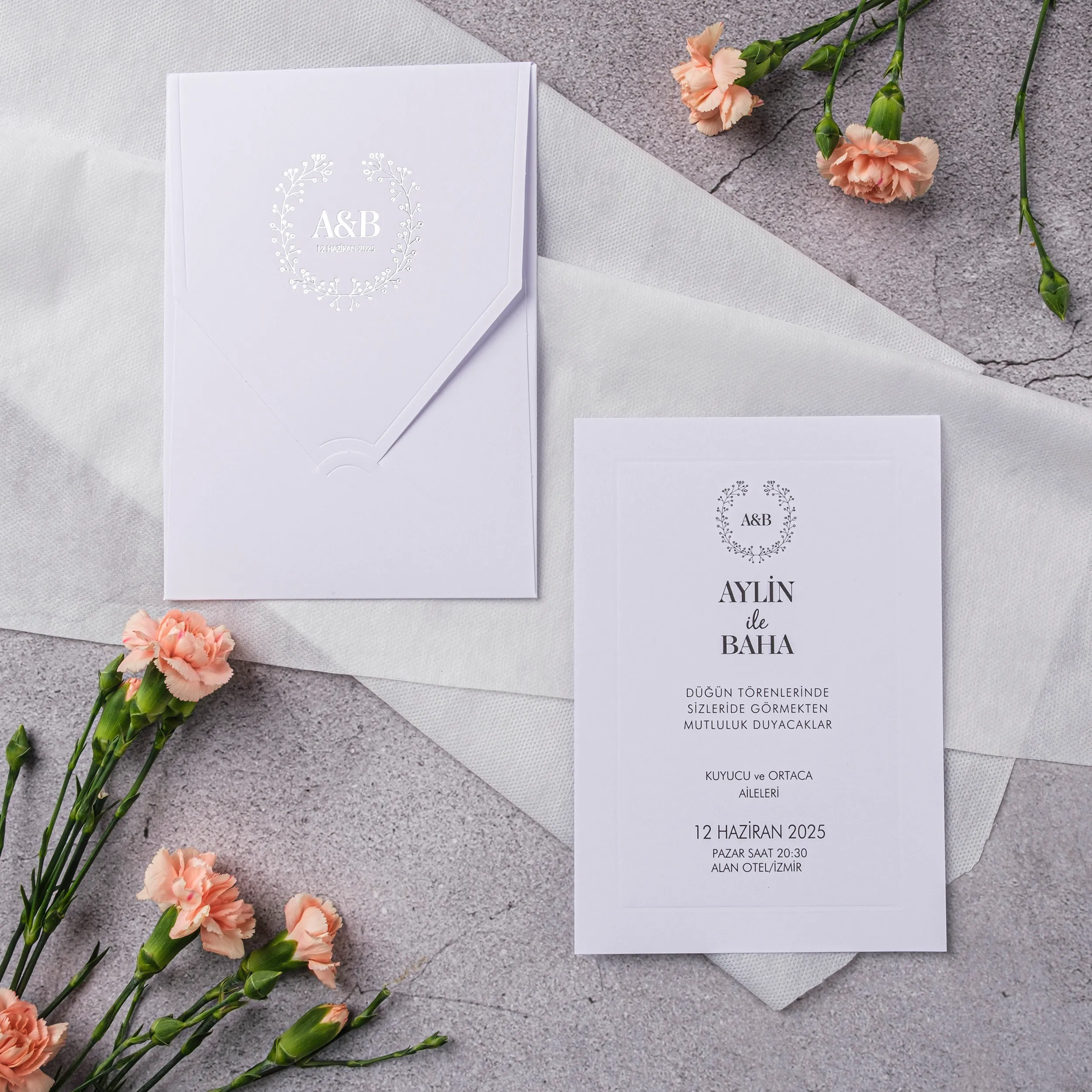 Lavender Botanical Wreath Monogram Wedding Invitation