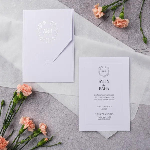 Lavender Botanical Wreath Monogram Wedding Invitation