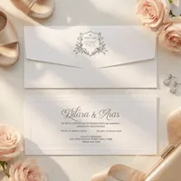 White Botanical Shield Crest Wedding Invitation