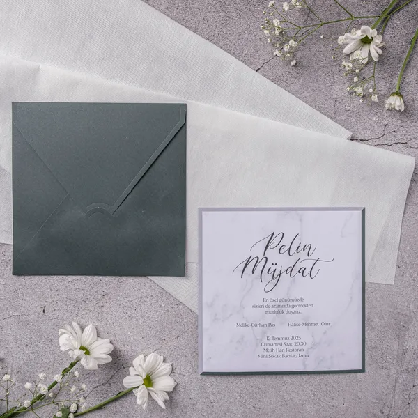 Green Marble Minimalist Border Wedding Invitation
