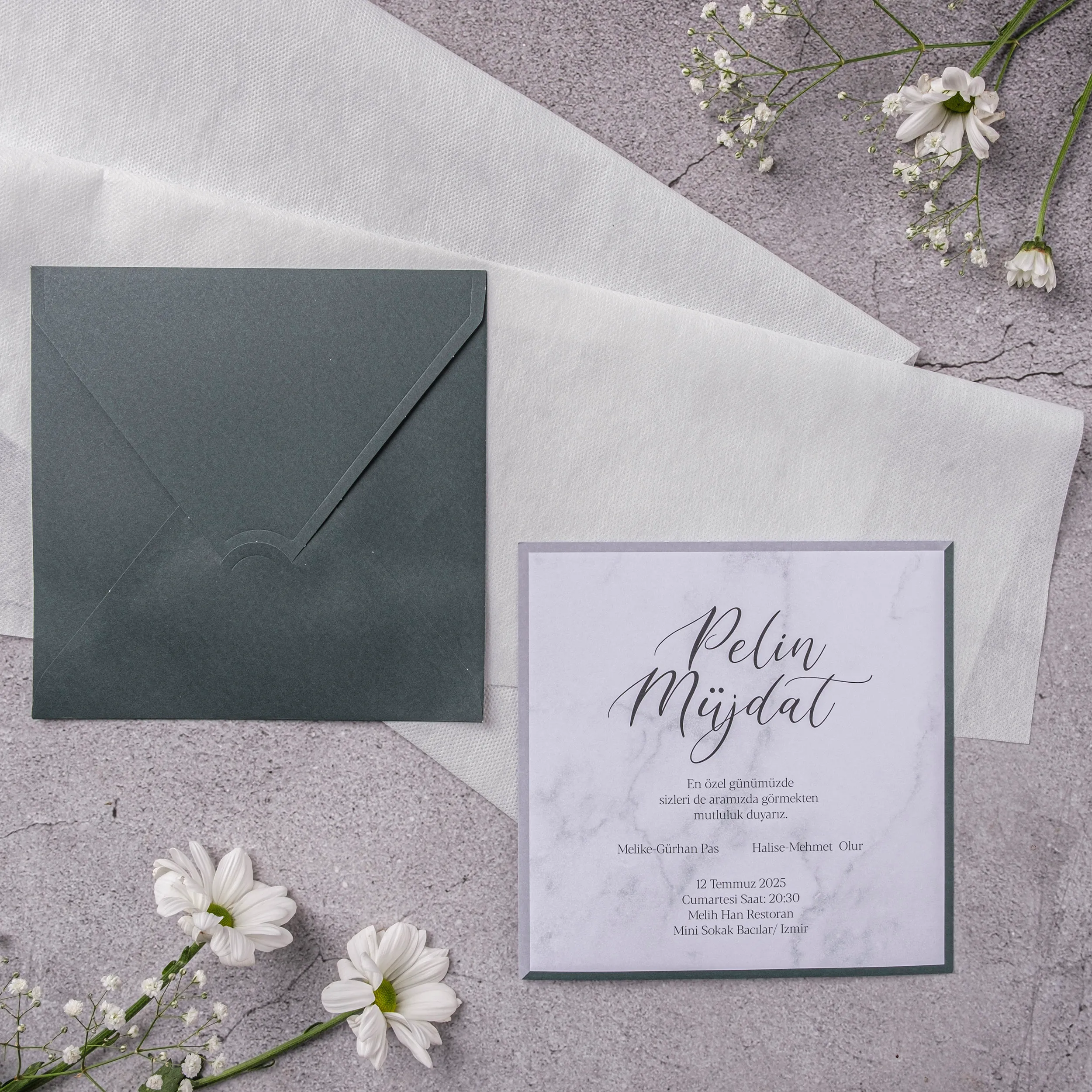 Green Marble Minimalist Border Wedding Invitation