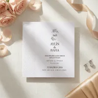 White Embossed Diagonal Stripe Wedding Invitation