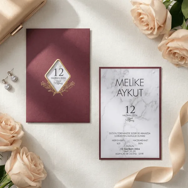 Terracotta Gold Diamond Window Wedding Invitation