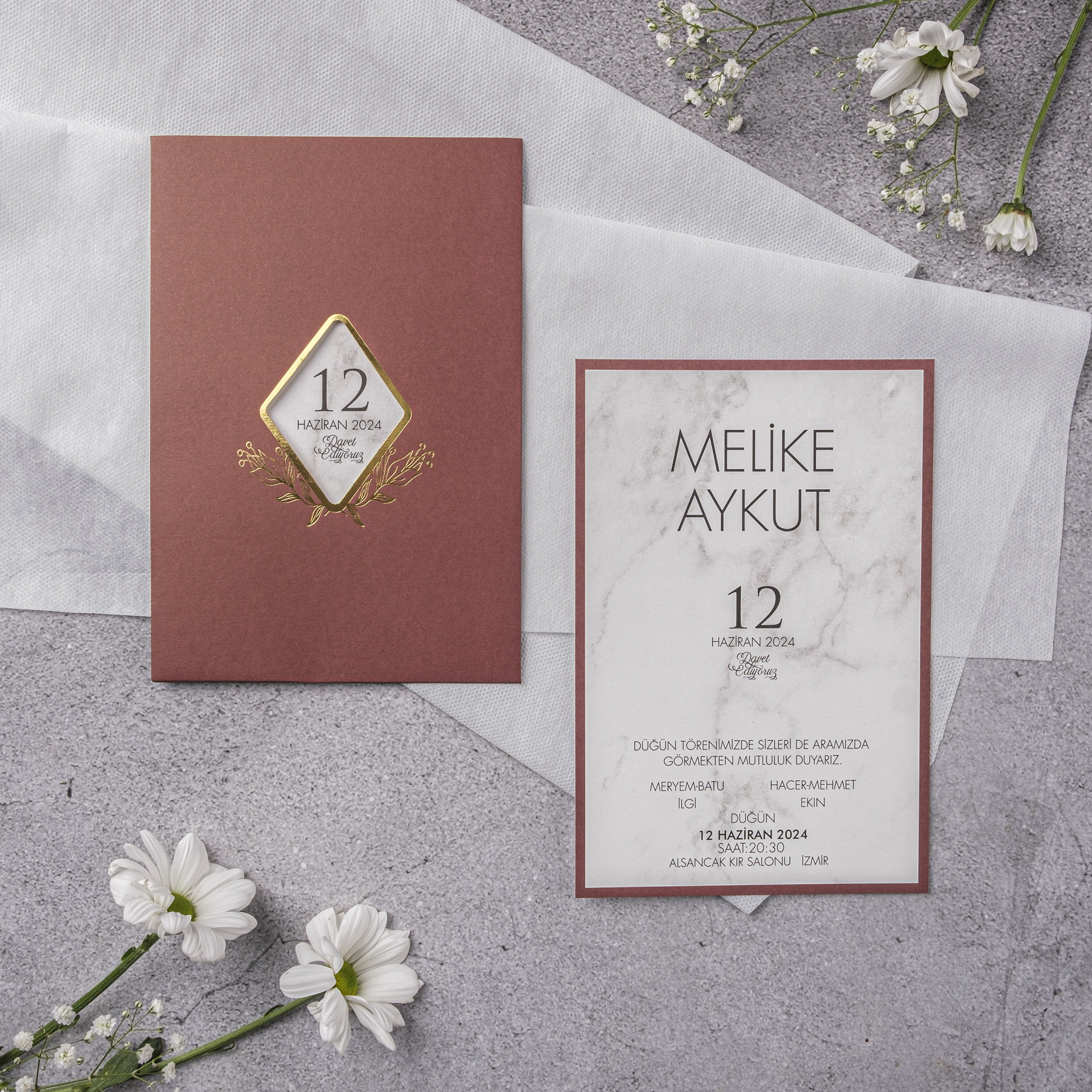 Terracotta Gold Diamond Window Wedding Invitation