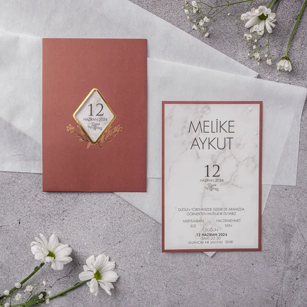Terracotta Gold Diamond Window Wedding Invitation