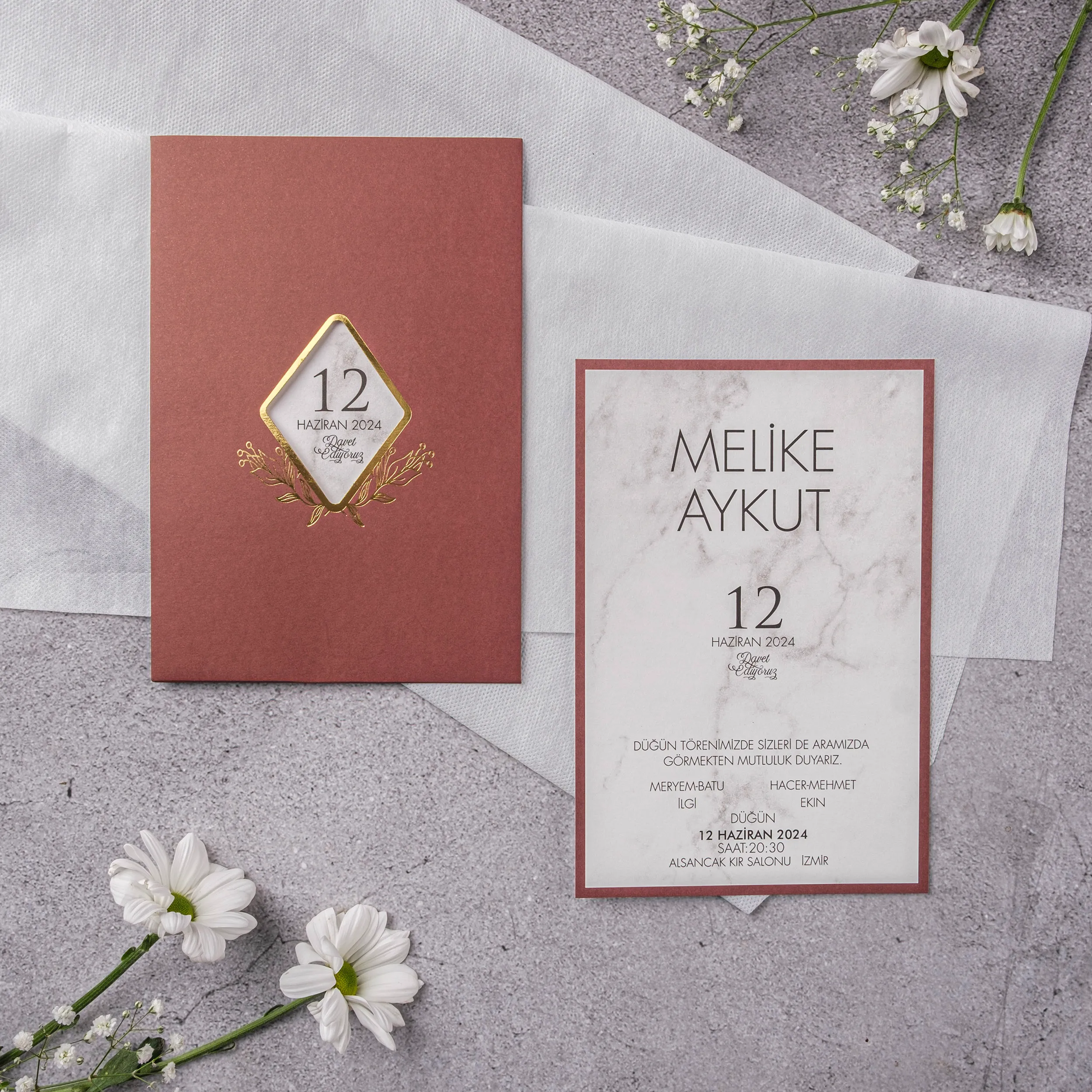 Terracotta Gold Diamond Window Wedding Invitation