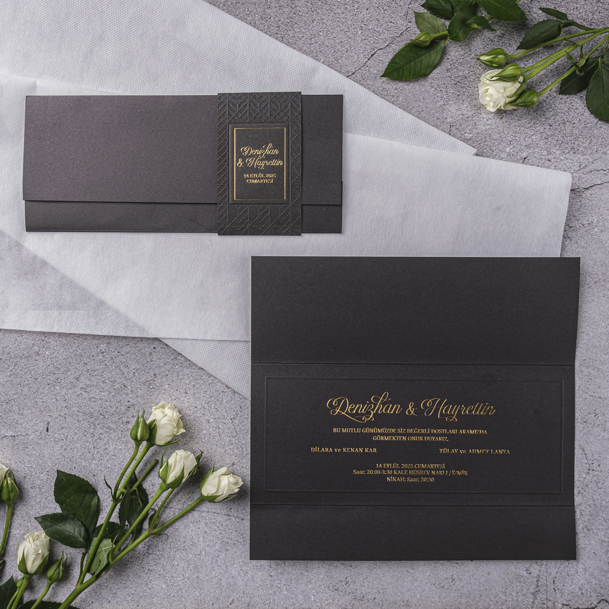 Charcoal Gold Geometric Tri-Fold Wedding Invitation