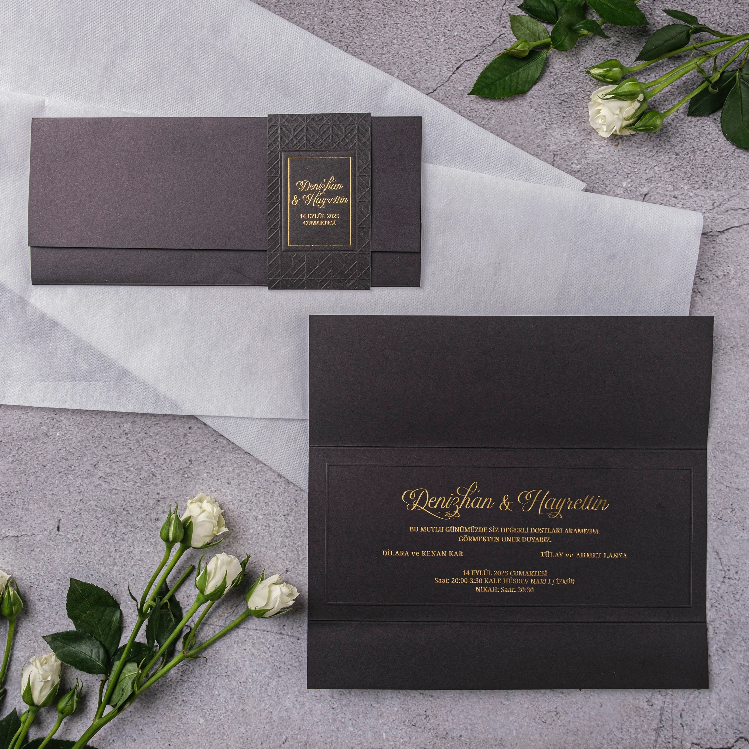 Charcoal Gold Geometric Tri-Fold Wedding Invitation