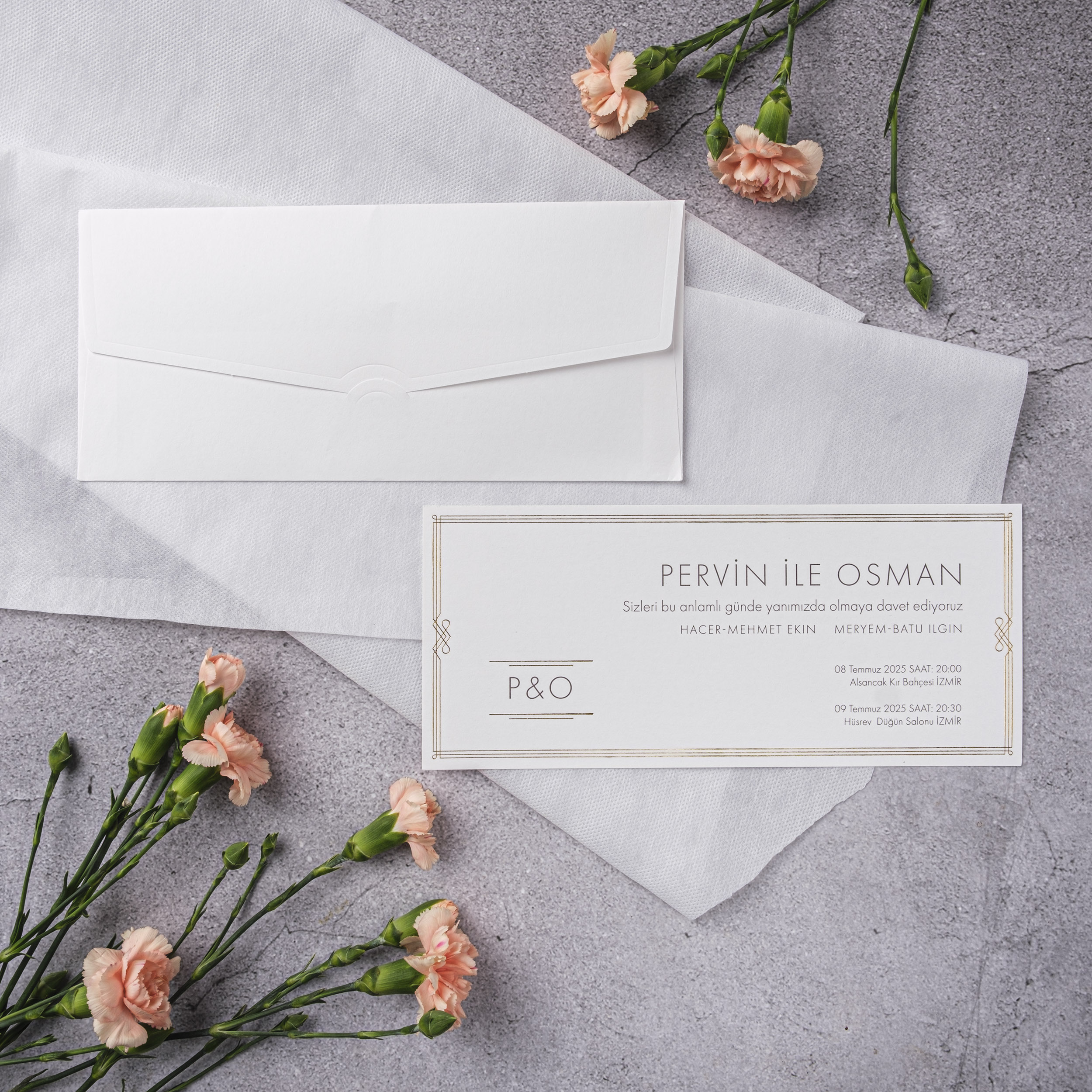 White Gold Art Deco Corner Wedding Invitation