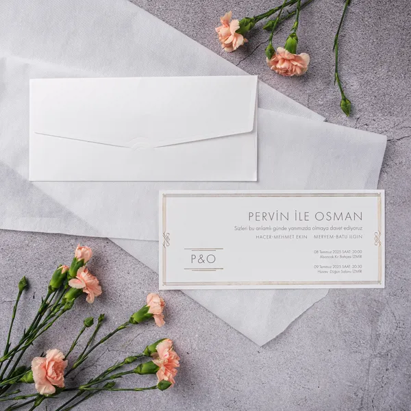 White Gold Art Deco Corner Wedding Invitation