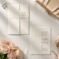 Cream Gold Confetti Pocket Wedding Invitation