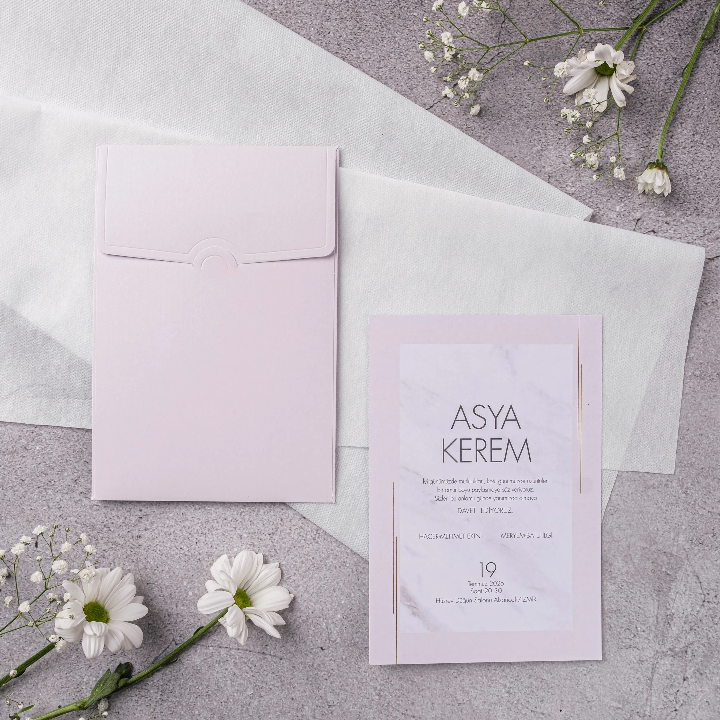 Soft Pink Minimalist Square Wedding Invitation