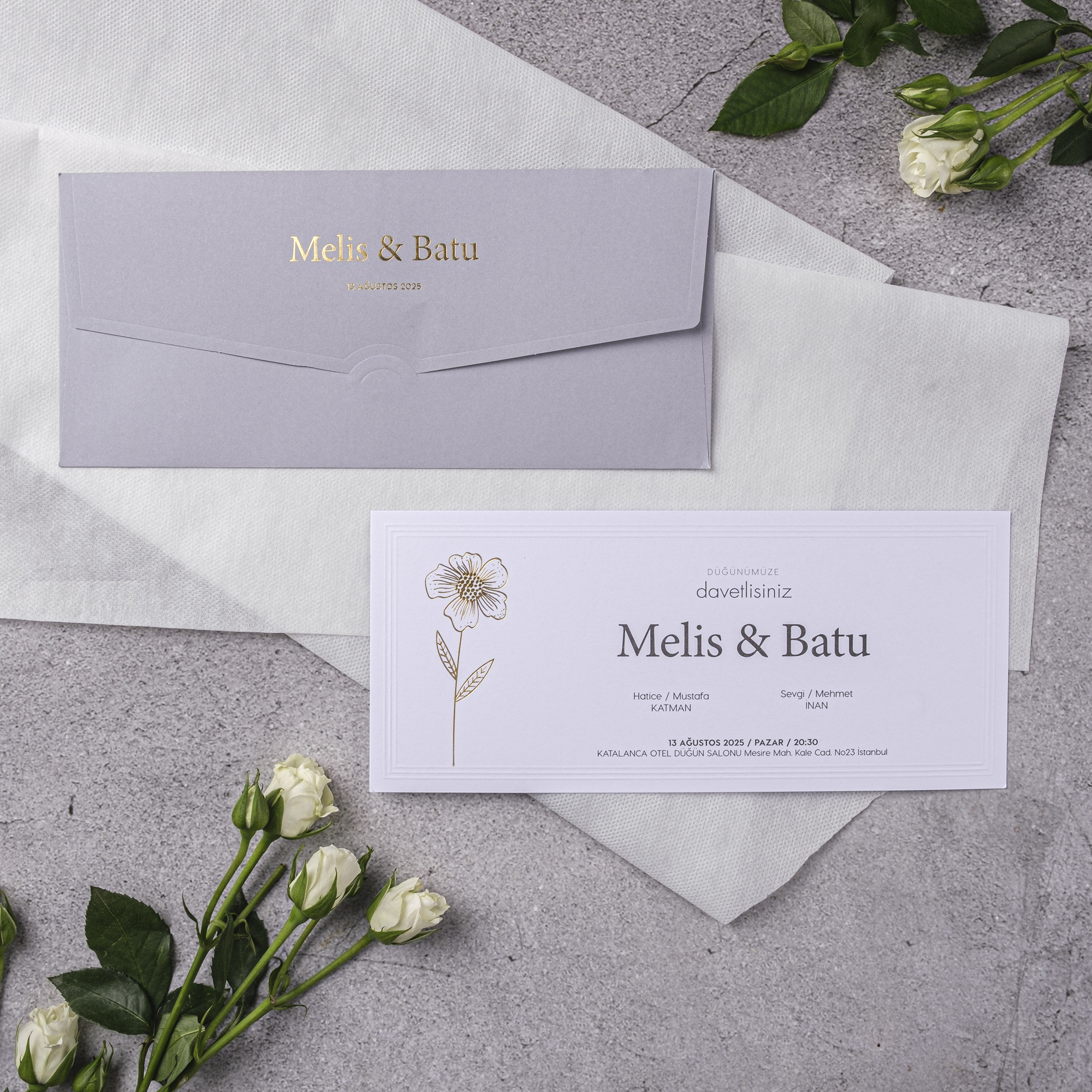 Lavender Gold Botanical Flower Wedding Invitation