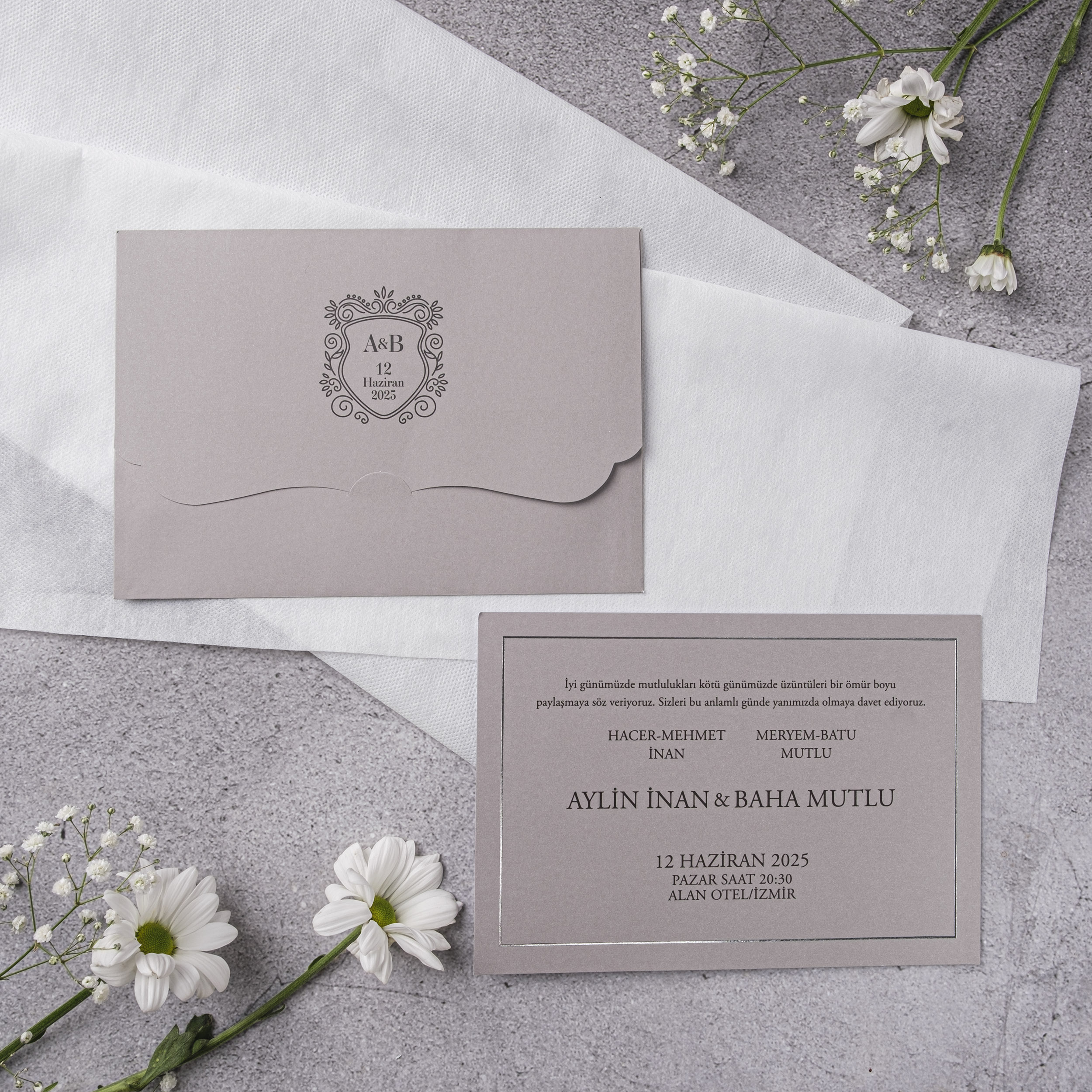 Mauve Ornate Frame Simple Border Wedding Invitation