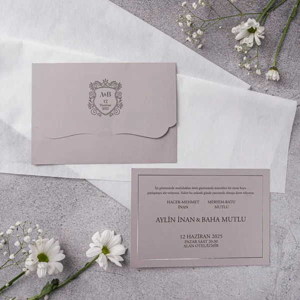 Mauve Ornate Frame Simple Border Wedding Invitation